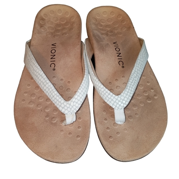Vionic Dillon White Lizard Embossed Print Flip Flop Thong Sandals Size 8 Wide - Picture 8 of 10